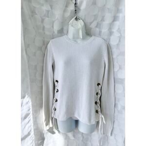 Michael Kors White cable knit cotton sweater Small Side Lace Up Grommet Nautical